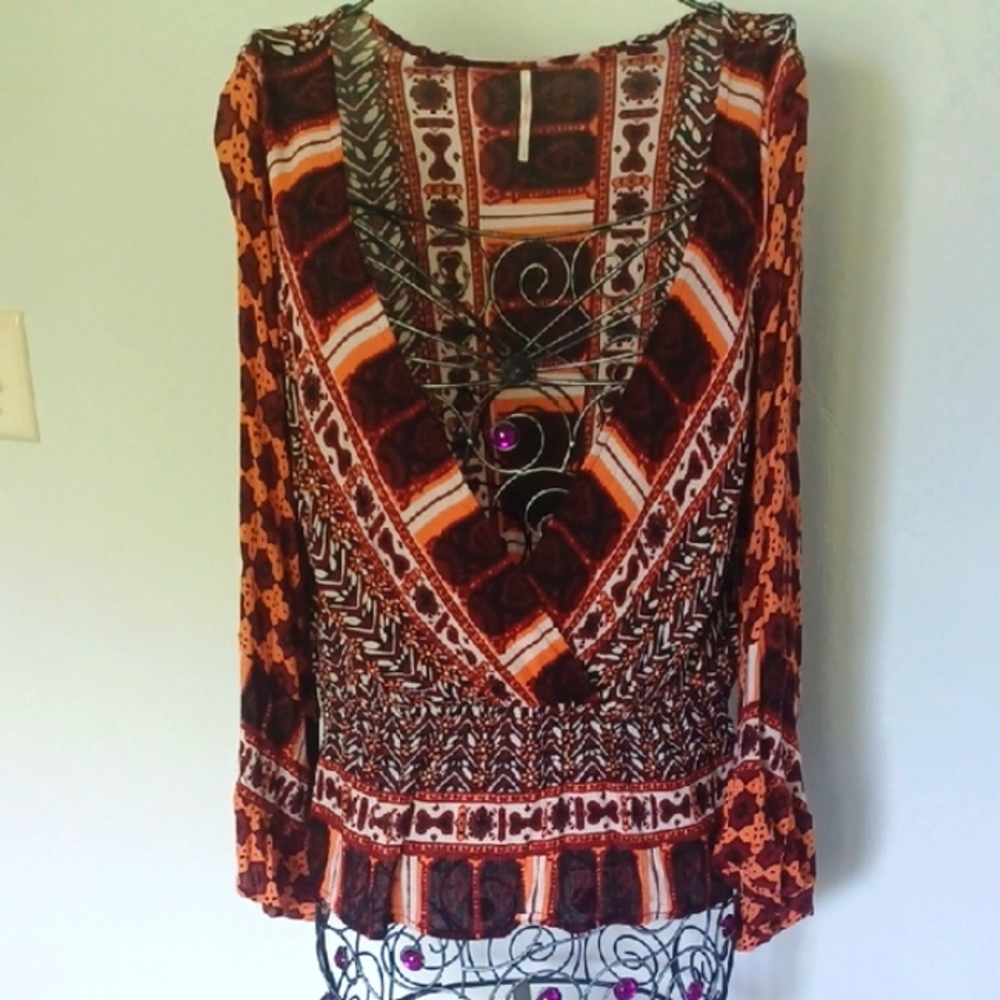 Free People Bohemian Patterned V-Neck Top